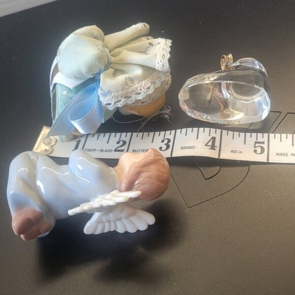 3 Figurine Lot: Italian Fine Porcelain Baby Teddy Bear, Angle Lute, Crystal Boot - Picture 7 of 10
